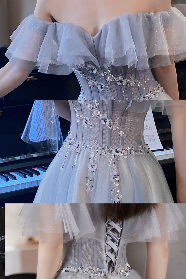 Gray tulle beads short prom dress party dress - View 4 | VelvetHem