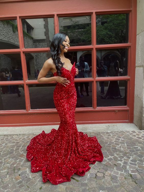 Red sequin prom dress, long mermaid prom dresses - VelvetHem