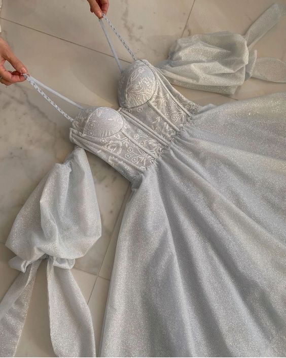 Shinny A line Floor Length Spaghetti Straps Prom Dresses,evening Dress,formal Dress - VelvetHem