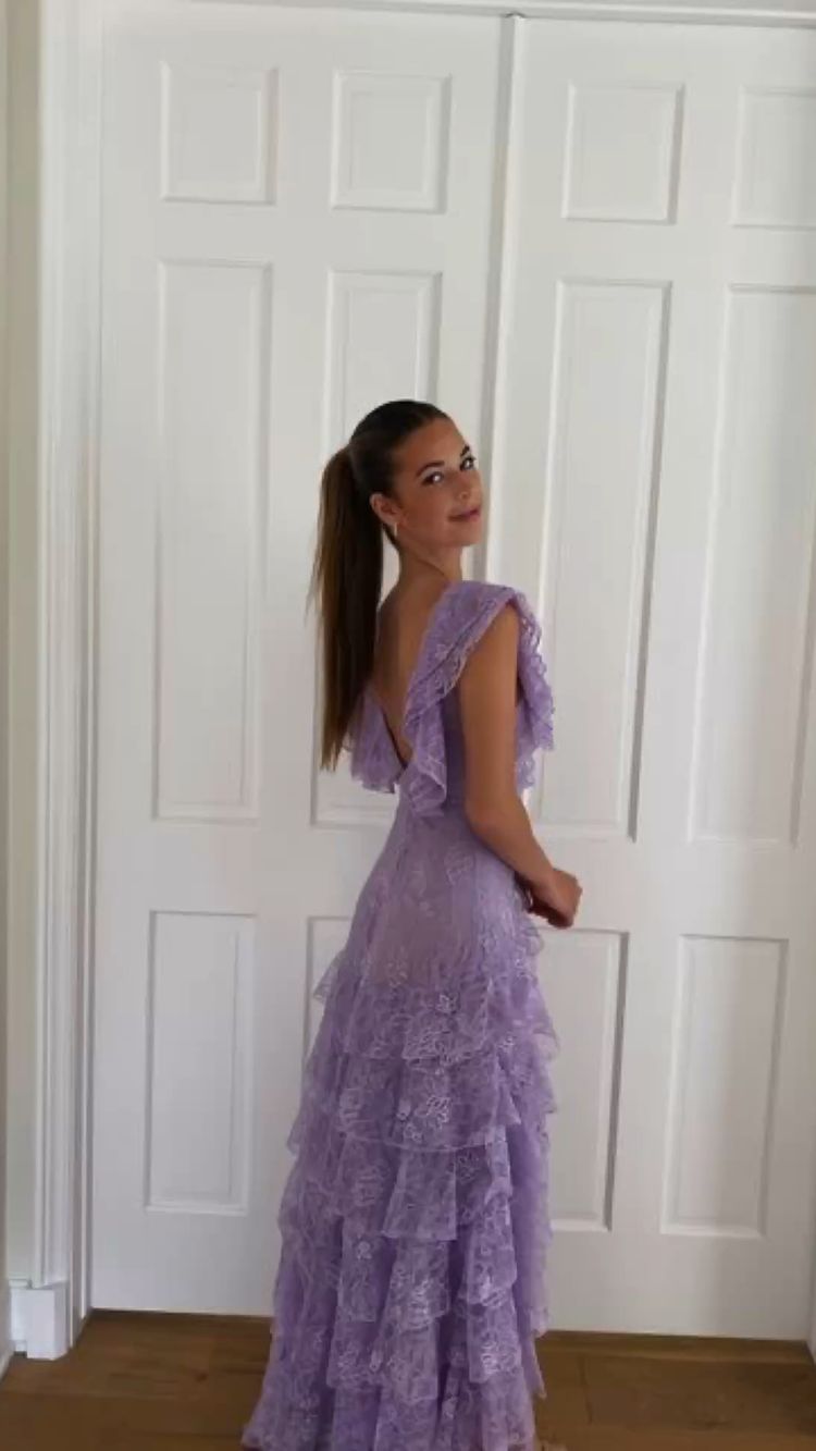Lilac Lace Long prom dress Evening Gown Party Dress - VelvetHem