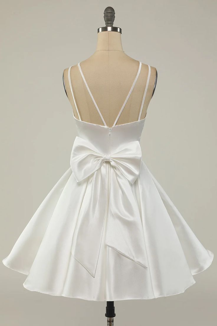 Double Straps White Satin Short Homecoming Party Dress