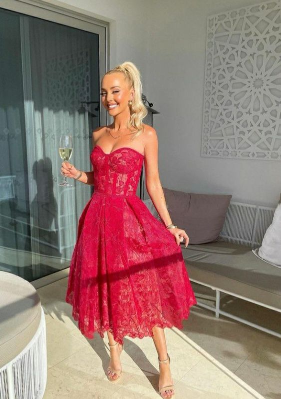 Red Party Dress Lady Fashion Homecoming Gown - VelvetHem