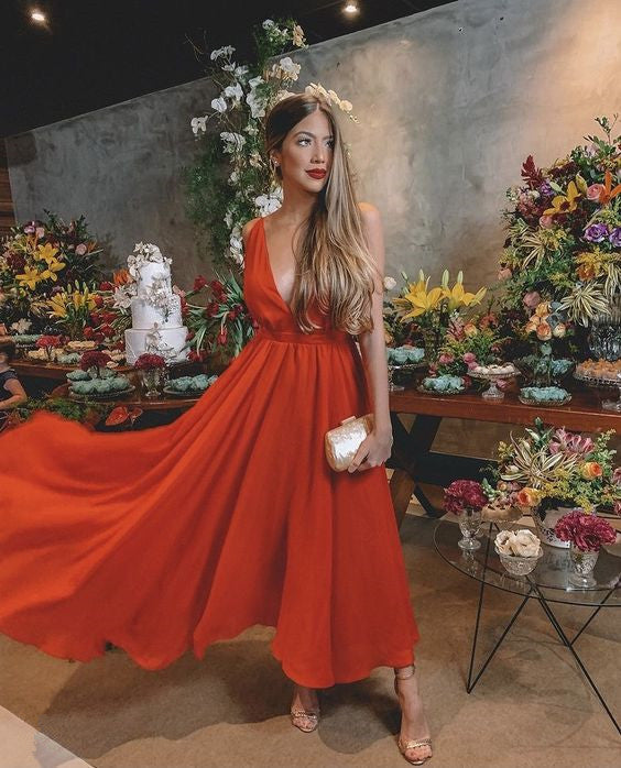 A line red prom dress, simple evening dress - VelvetHem