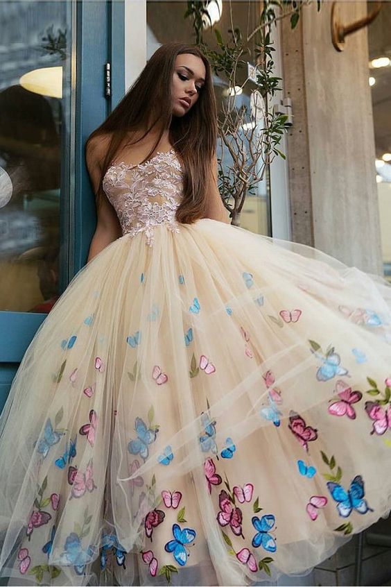 Unique Sweetheart Butterfly Flower Homecoming Dresses Online, Short Prom Dresses