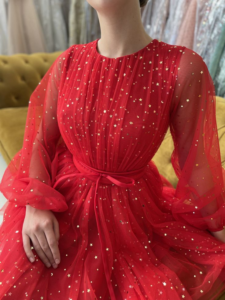 Long Sleeves Short Red Prom Dresses, Red Long Sleeves Short Formal Graduation Dresses homecoming dress - VelvetHem