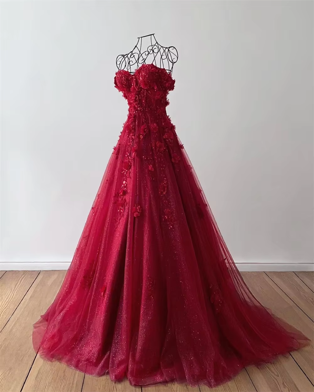Lilac Sweetheart 3D Flowers Lace Applique Prom Dresses,Tulle Evening Dress
