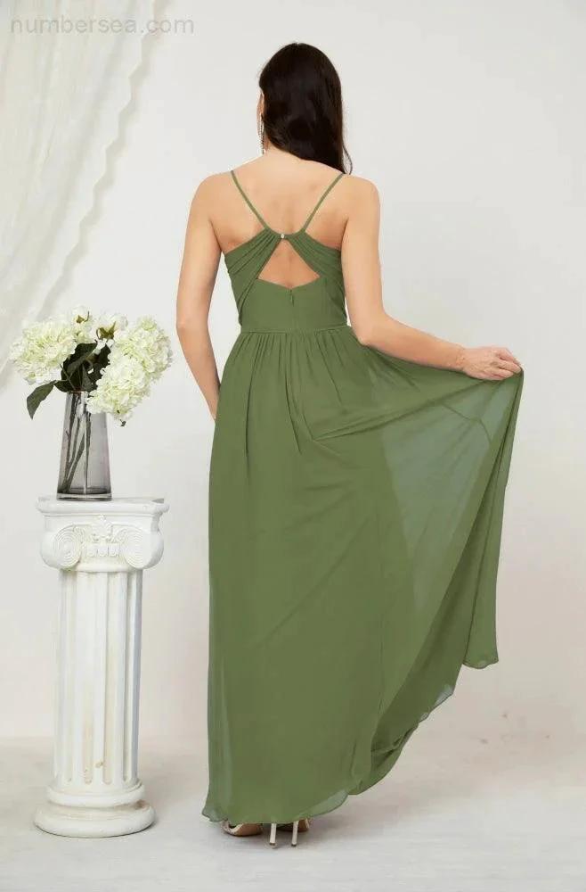 ZapDress Neck Bridesmaid Dresses Chiffon Long Spaghetti A-line Formal Prom Gown for Wedding Party Evening 2801 (ZD16961)