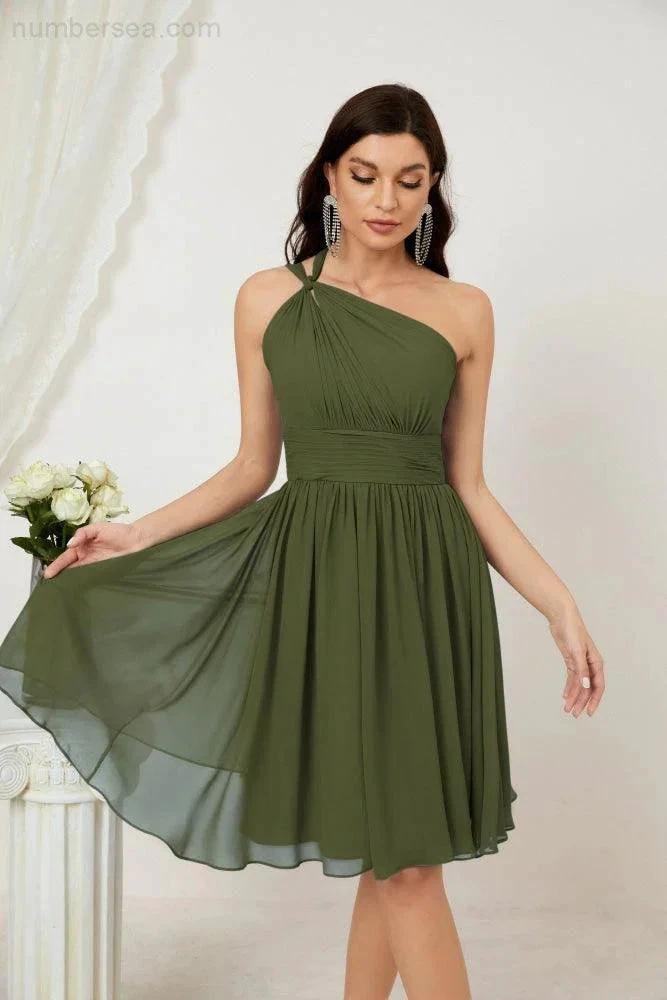 ZapDress Women Chiffon Short One Shoulder Bridesmaid Dress Formal Dresses for Party Homecoming 2804 (ZD16948)
