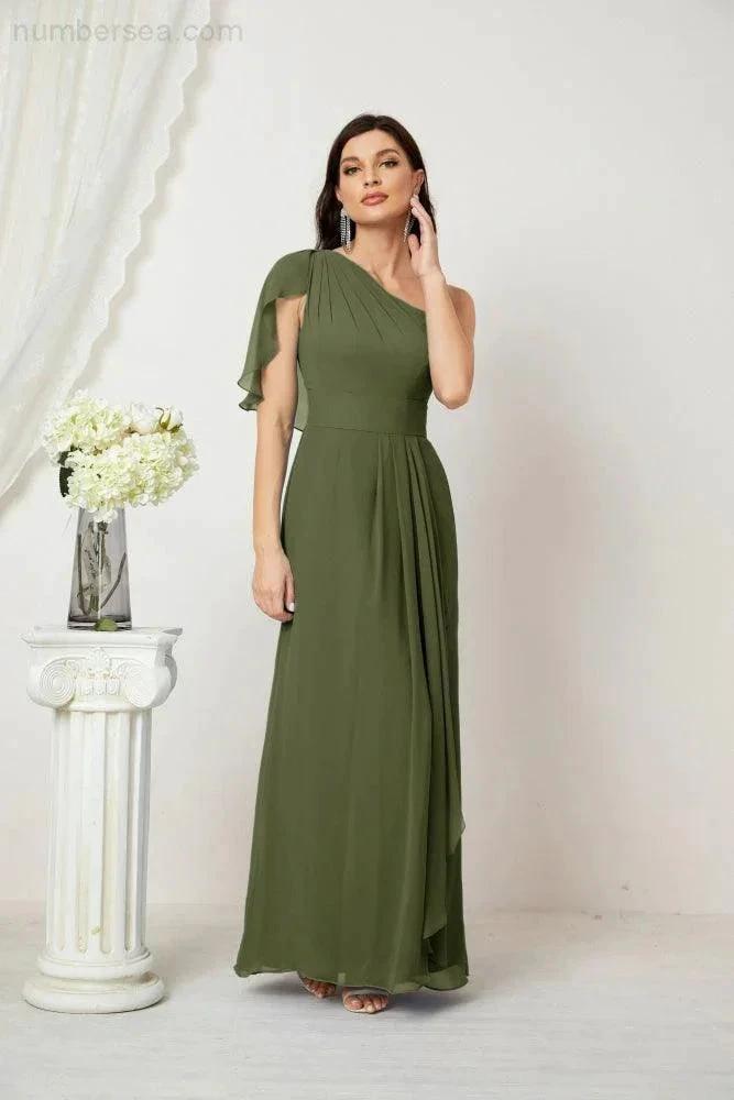 ZapDress Chiffon Ruffled One Shoulder Long Bridesmaid Dresses A-line Formal Evening Gown Side Split 2809 (ZD17049)