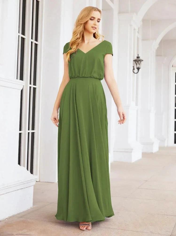 Numbersea V-Neck Bridesmaid Dresses Long Cap Sleeves Prom Evening Formal Gowns 28071 by numbersea