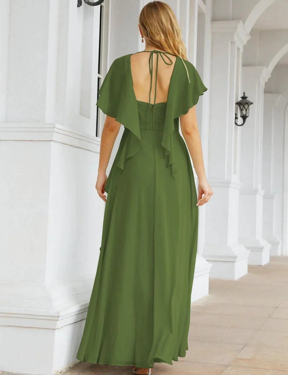 ZapDress Chiffon Bridesmaid Dresses Long Formal Evening Prom Mother of The Bride Dress with Flutter Sleeve (ZD17054)