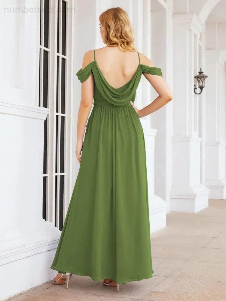 ZapDress Off The Shoulder Chiffon Bridesmaid Dress Long Formal Graduation Gown with Cowl Back 28069 (ZD17004)