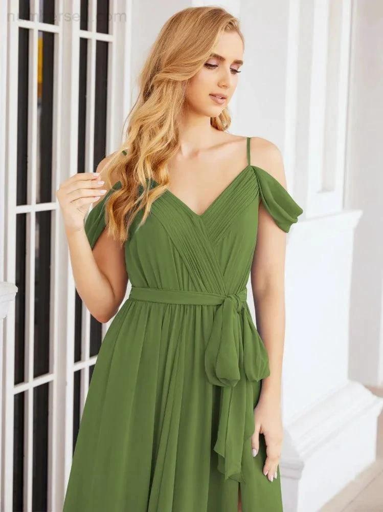 ZapDress Off The Shoulder Chiffon Bridesmaid Dress Long Formal Graduation Gown with Cowl Back 28069 (ZD17004)