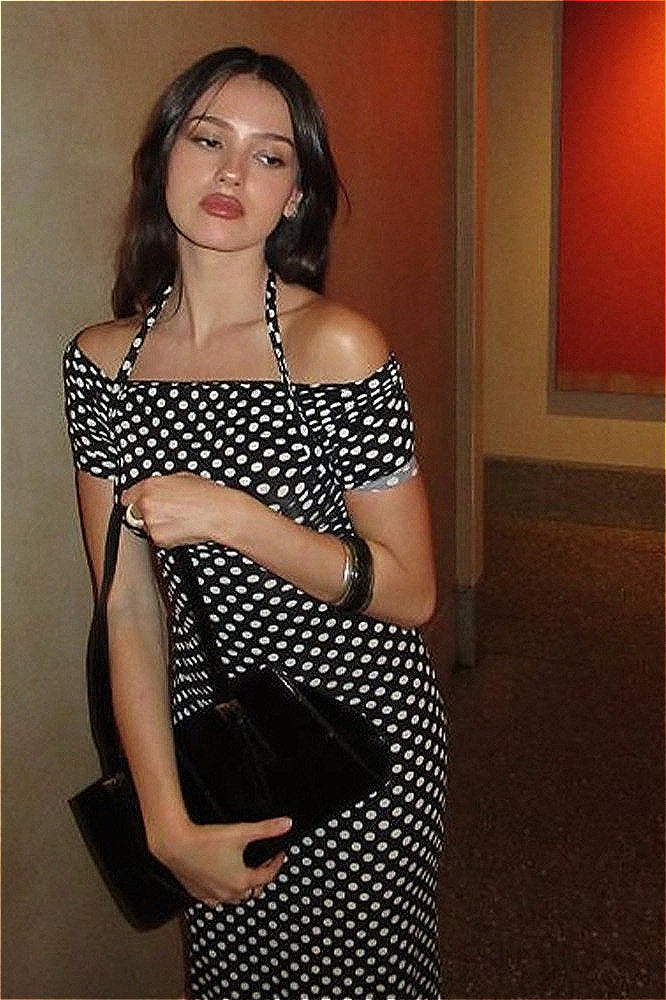 Polka Dot Halter Neck Bodycon Maxi Dress - VelvetHem