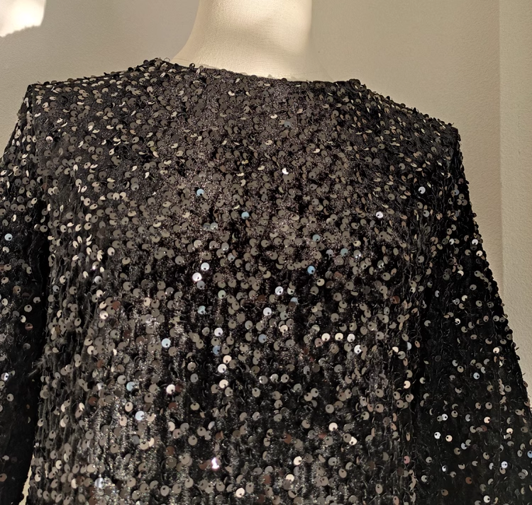 Cute A line Scoop Black Travel Vacation Dresses Short Sequin Birthday Dress - View 4 | VelvetHem