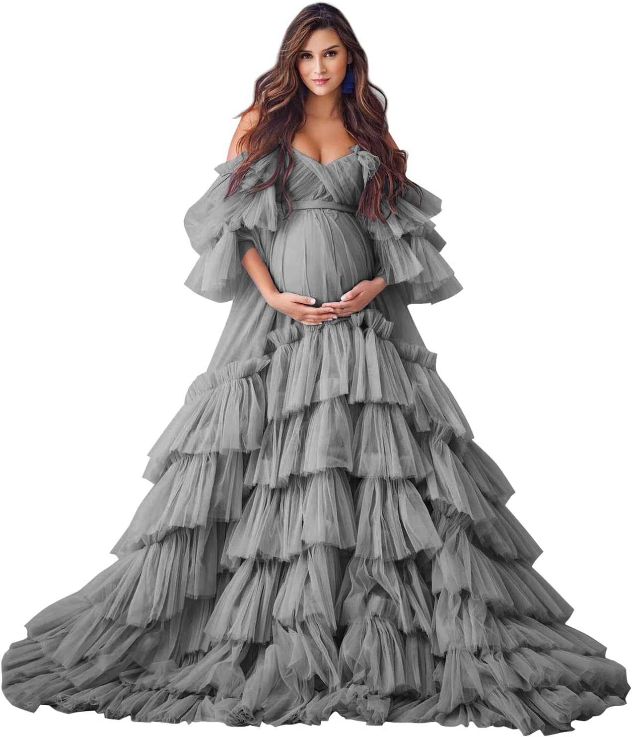 Puffy Tulle Robe Maternity Dress for Photoshoot Sheer Bridal Lingerie Wedding Gown Long Baby Shower Pregnancy Dresses