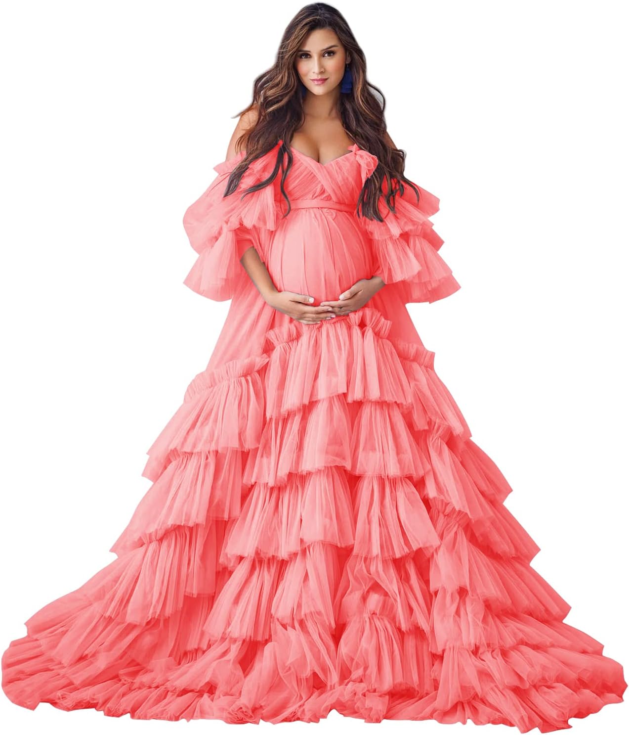 Puffy Tulle Robe Maternity Dress for Photoshoot Sheer Bridal Lingerie Wedding Gown Long Baby Shower Pregnancy Dresses