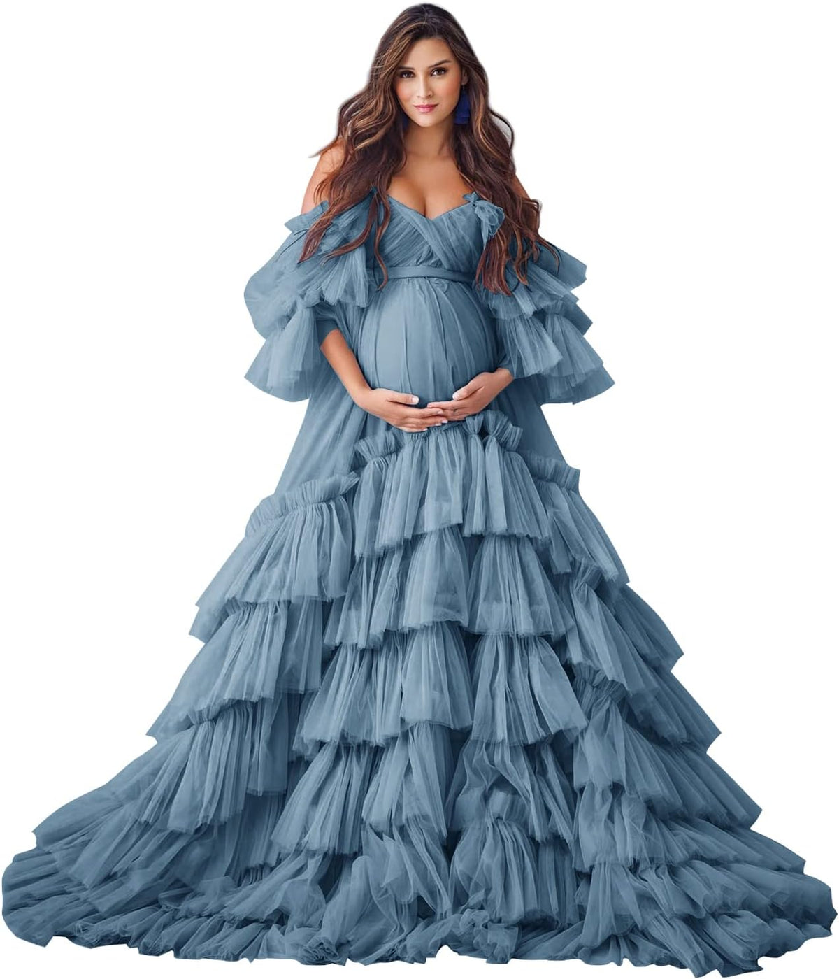 Puffy Tulle Robe Maternity Dress for Photoshoot Sheer Bridal Lingerie Wedding Gown Long Baby Shower Pregnancy Dresses