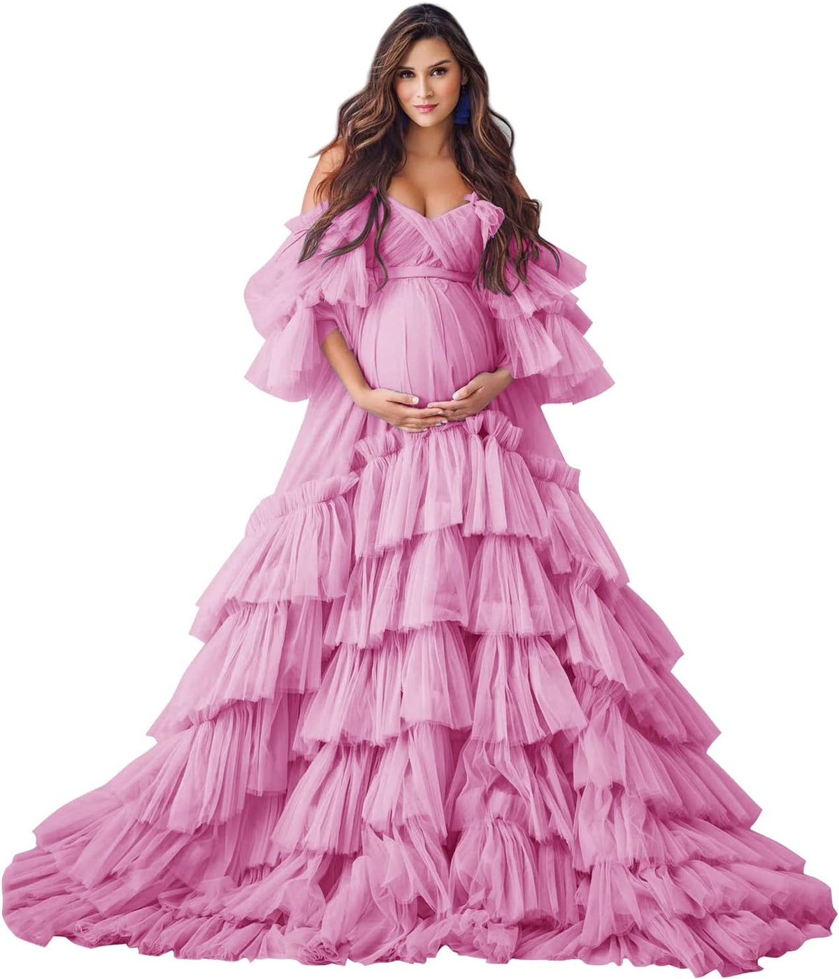 Puffy Tulle Robe Maternity Dress for Photoshoot Sheer Bridal Lingerie Wedding Gown Long Baby Shower Pregnancy Dresses