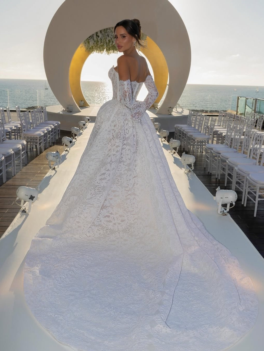 Luxury Full Lace 3/4 Sleeves Sweetheart Long Wedding Dress