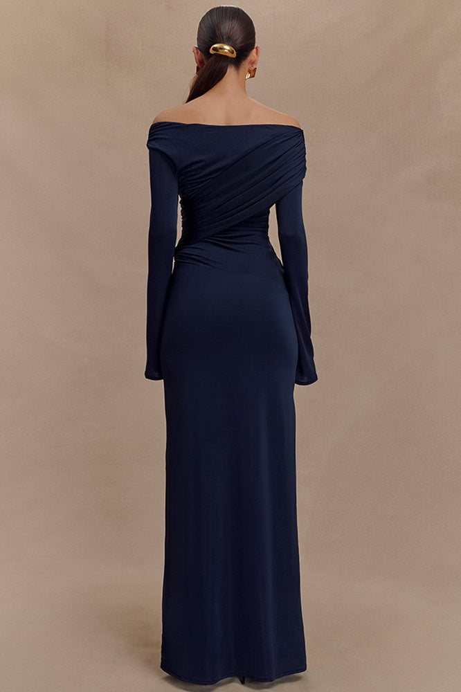 V-Neck Slim Fit Ruched Maxi Dress - View 8 | VelvetHem
