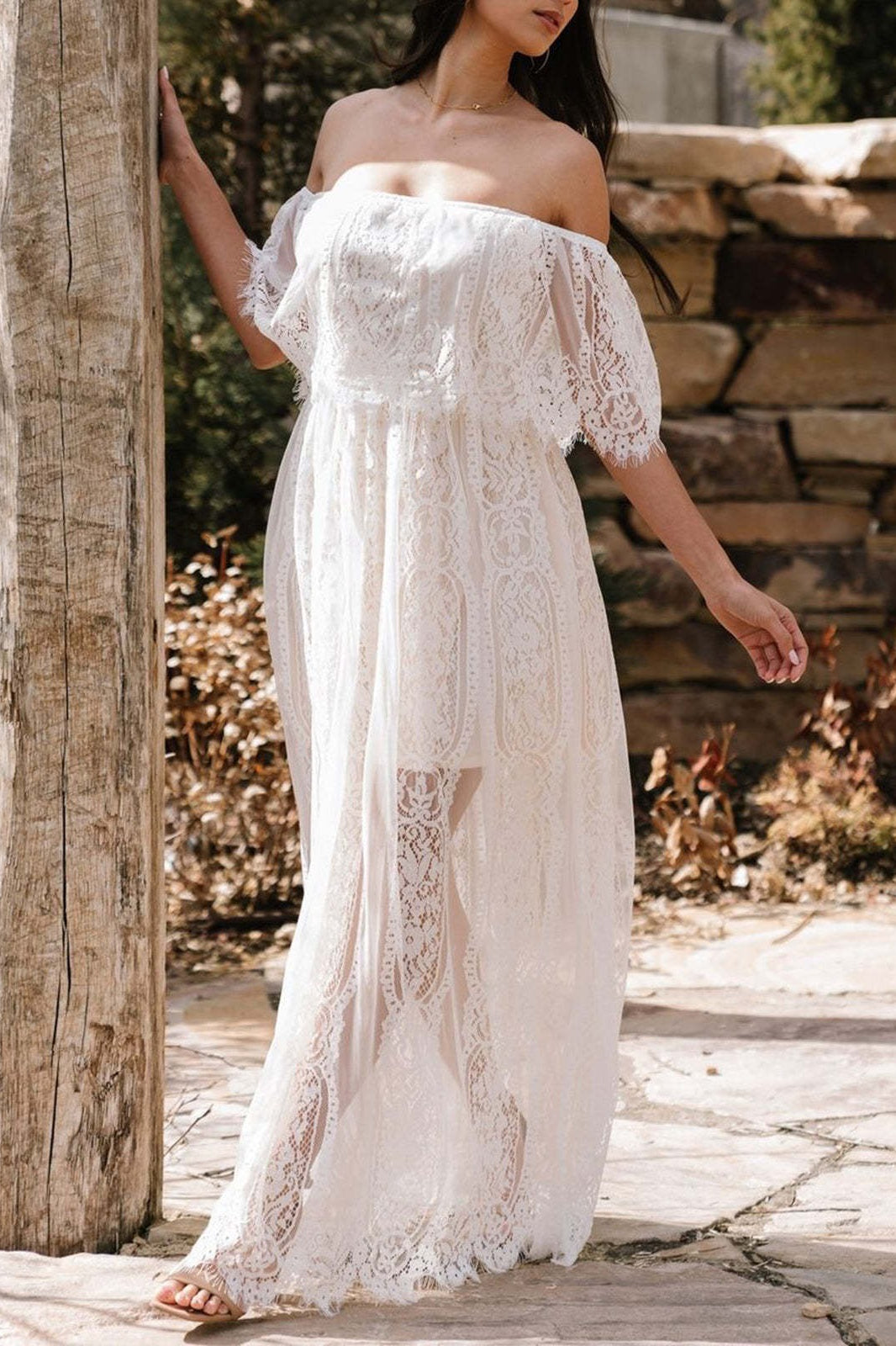 Strapless Cutout Off Shoulder Maxi Boho Dress
