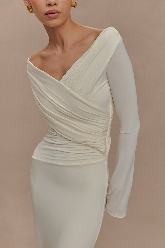 V-Neck Slim Fit Ruched Maxi Dress - View 3 | VelvetHem