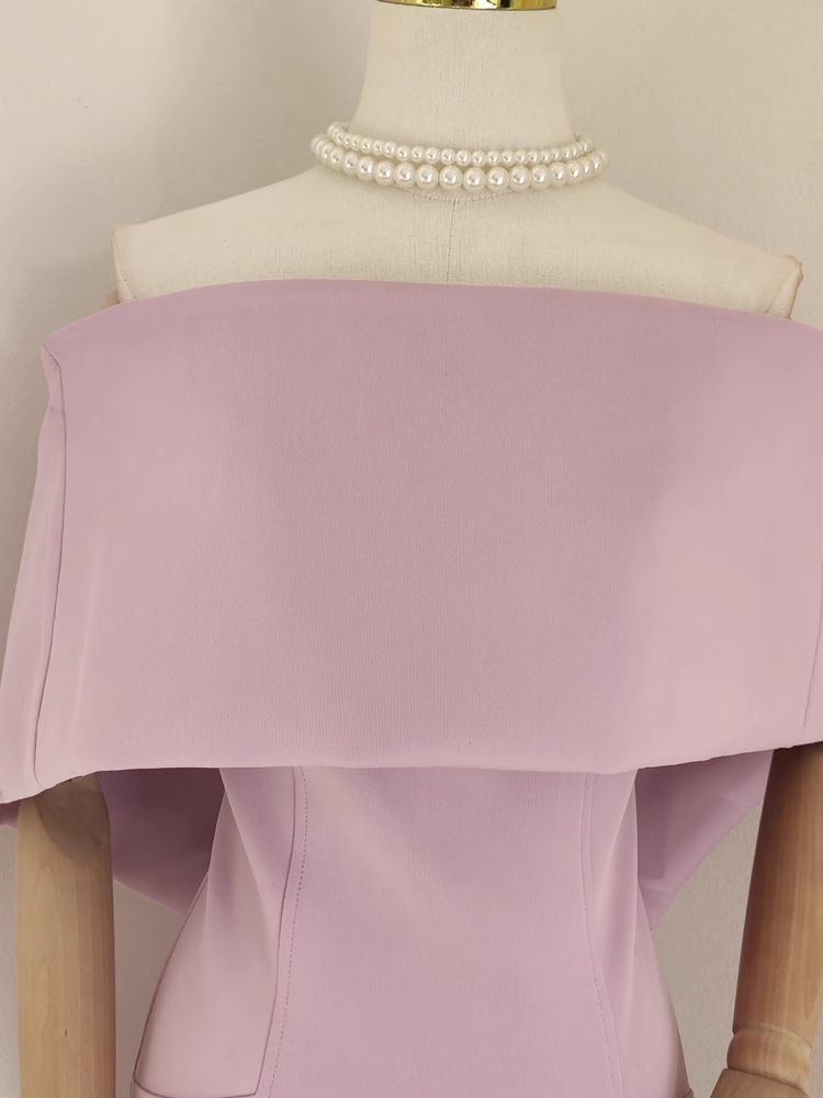 Sexy A line Off The Shoulder Lilac Vacation Dress Satin Women Dresses - View 3 | VelvetHem
