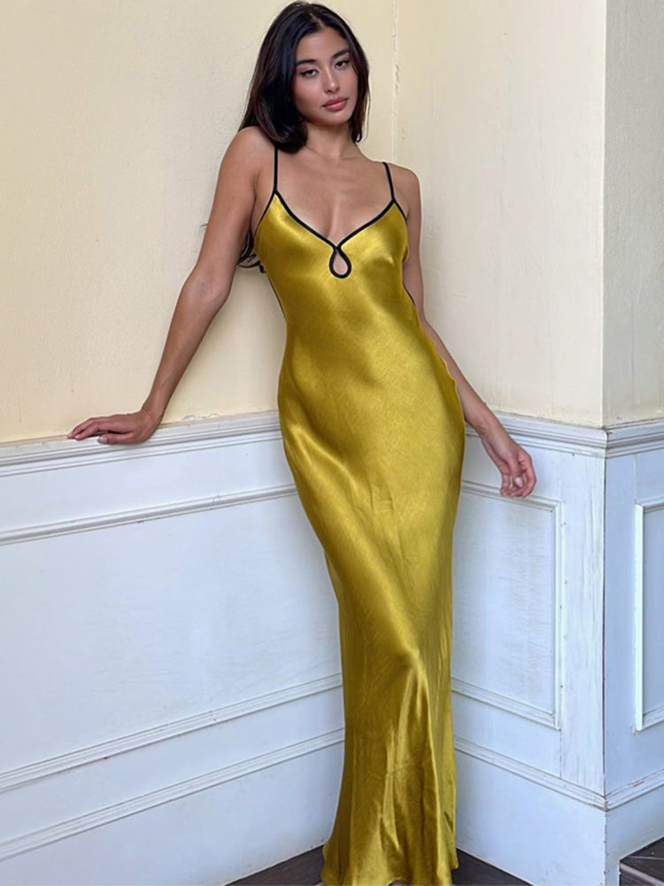 Sleeveless Slips Backless Patchwork Lace Up Cut Out Elegant Sexy Maxi Prom Dress 2024 Women Fashion Beach Party Outfit - VelvetHem