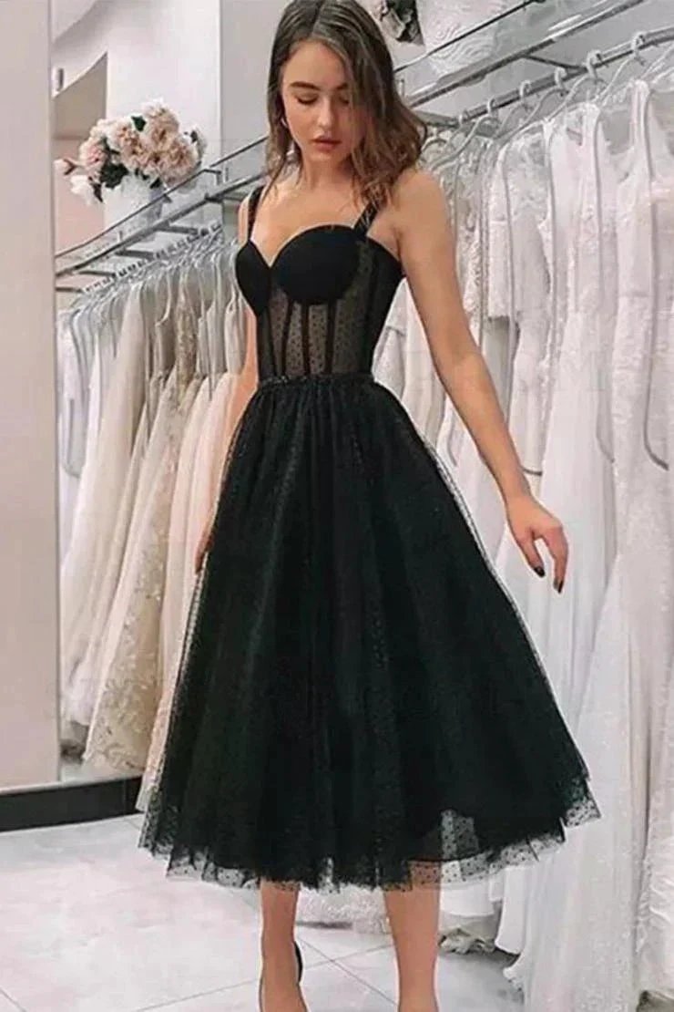 Cute Black Straps A Line Sleeveless Homecoming Party Dresseses (ZD11600) - VelvetHem