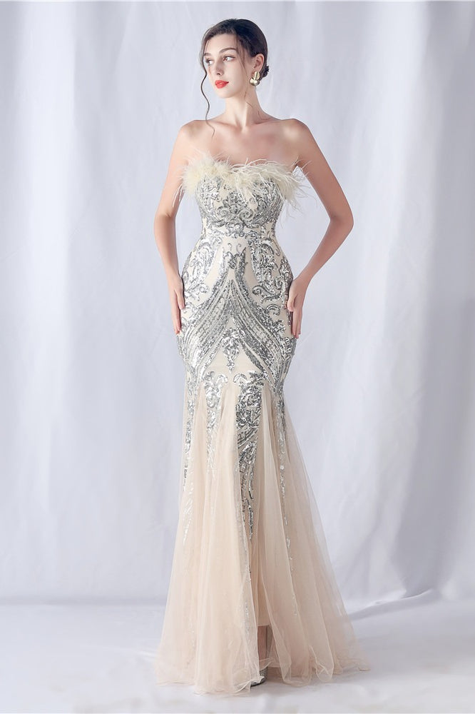 Ostrich Feather Sequin Dress with Relaxed Fit and Seasonal Wardrobe Essential