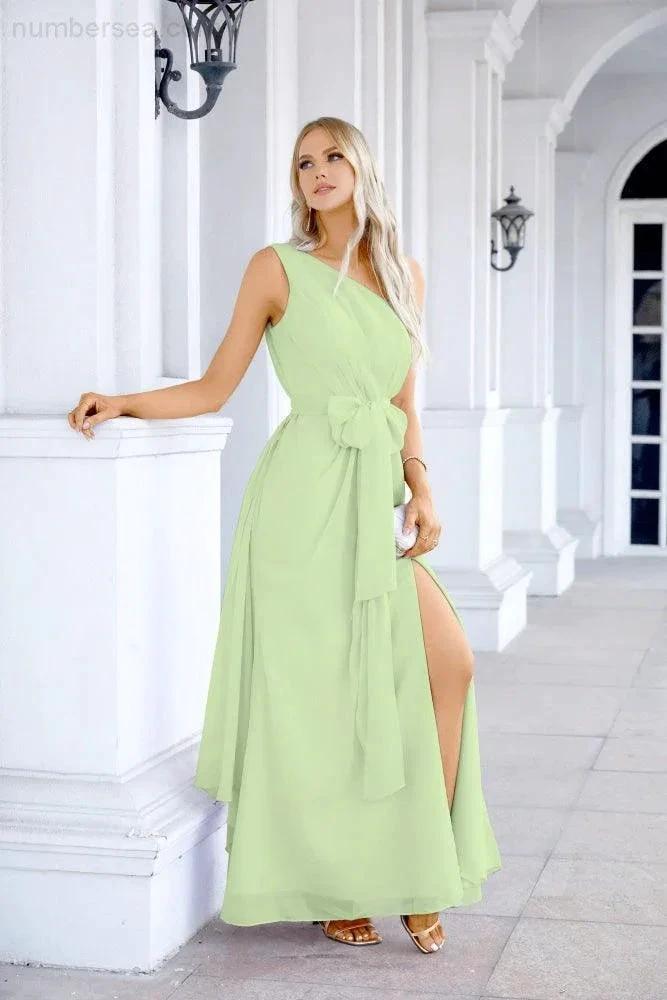 Ladies Chiffon One Shoulder Bridesmaid Evening Dress Wedding Party Evening Dress 28133 (ZD17003)
