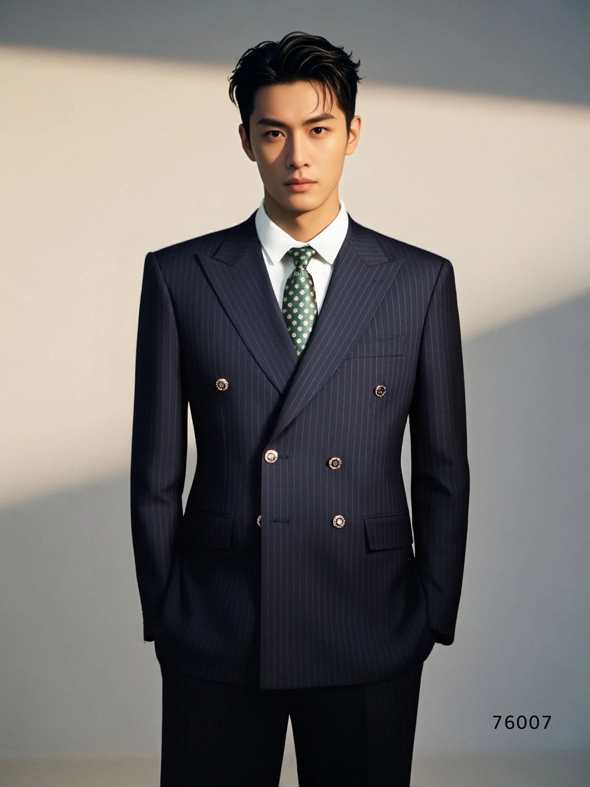 Double Breasted Pinstripe Wool Suit for Groom and Business Formal (ZD17104)