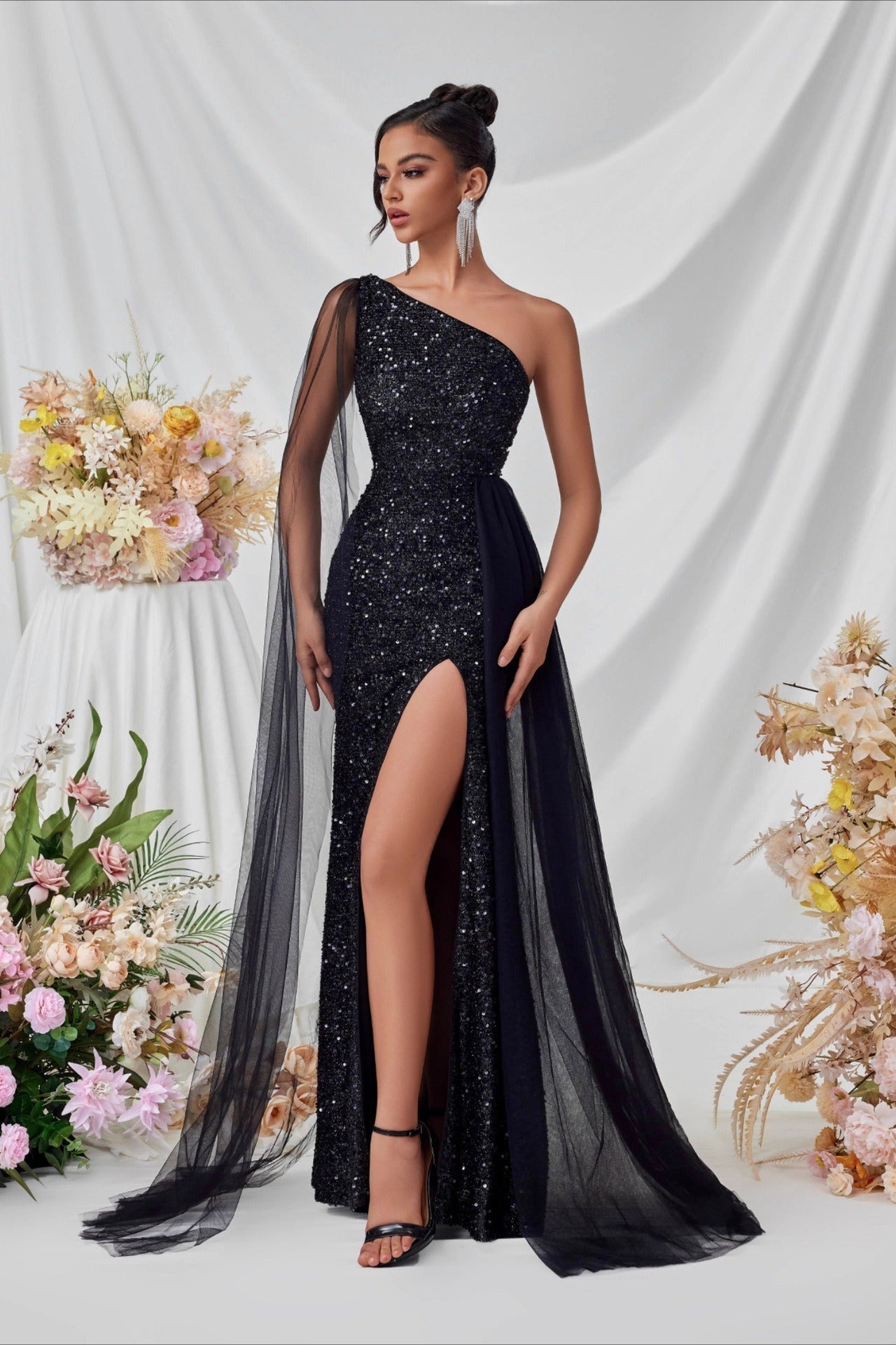 Sequin Mesh Panel Dress with Relaxed Fit and Boutique Fashion Look