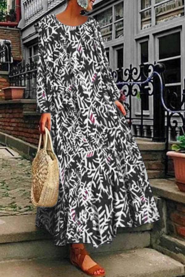 Jenny Aesthetic Printed Long Sleeve Dress, Casual Maxi Dress Premium Wardrobe Essential