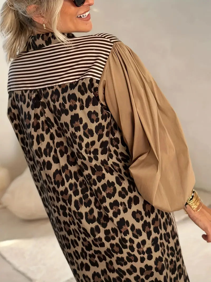 Rebecca Luxe Leopard Print Dress with Puff Sleeves Elevated Occasion Wear