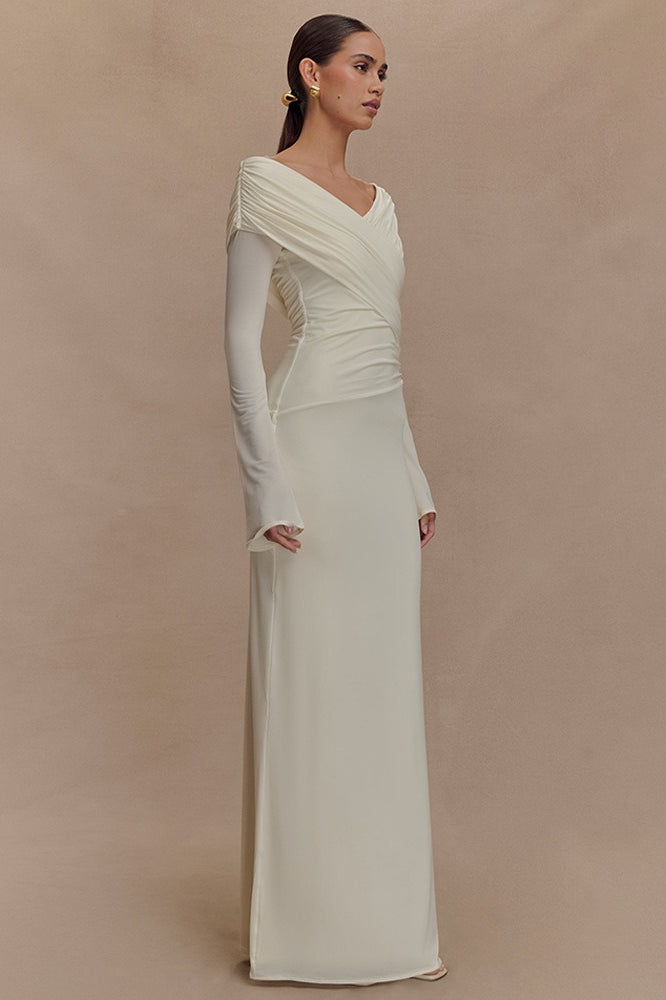 V-Neck Slim Fit Ruched Maxi Dress - View 2 | VelvetHem