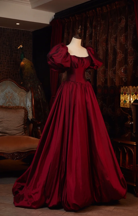 Burgundy Satin Prom Party Dress Elegant Evening Dress Birthday Dress - VelvetHem