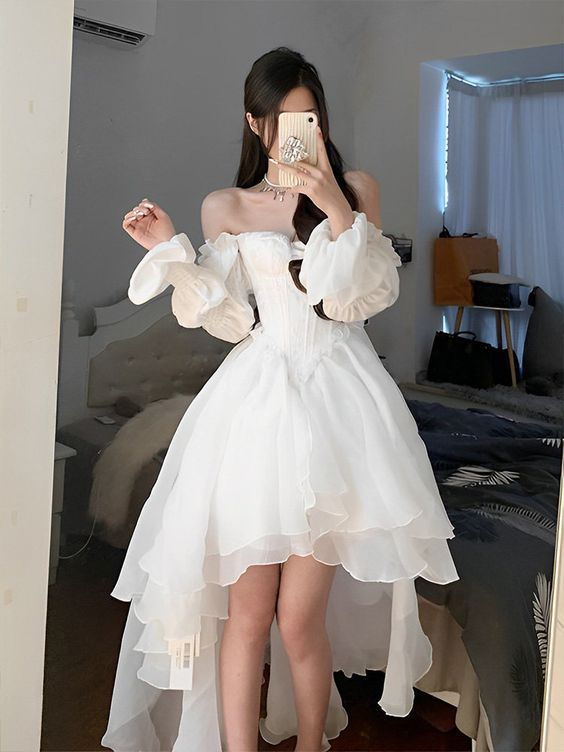 White Tea Break Dress, Tulle Prom Dress Fairy Dress For Women, Victorian Dress, Graduation Dress - VelvetHem