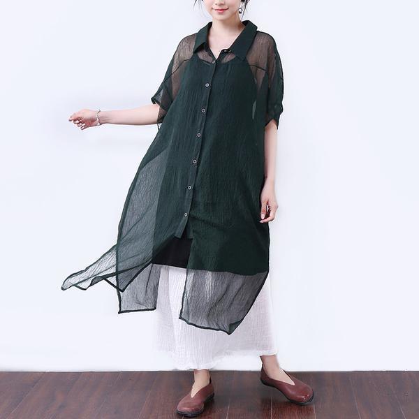 Loose Transparent Button Commuter Dress - Omychic
