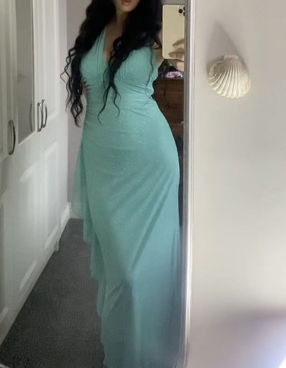 Sexy V Neck Mint Green Sequin Mermaid Evening Dress Long Party Prom Dress - VelvetHem