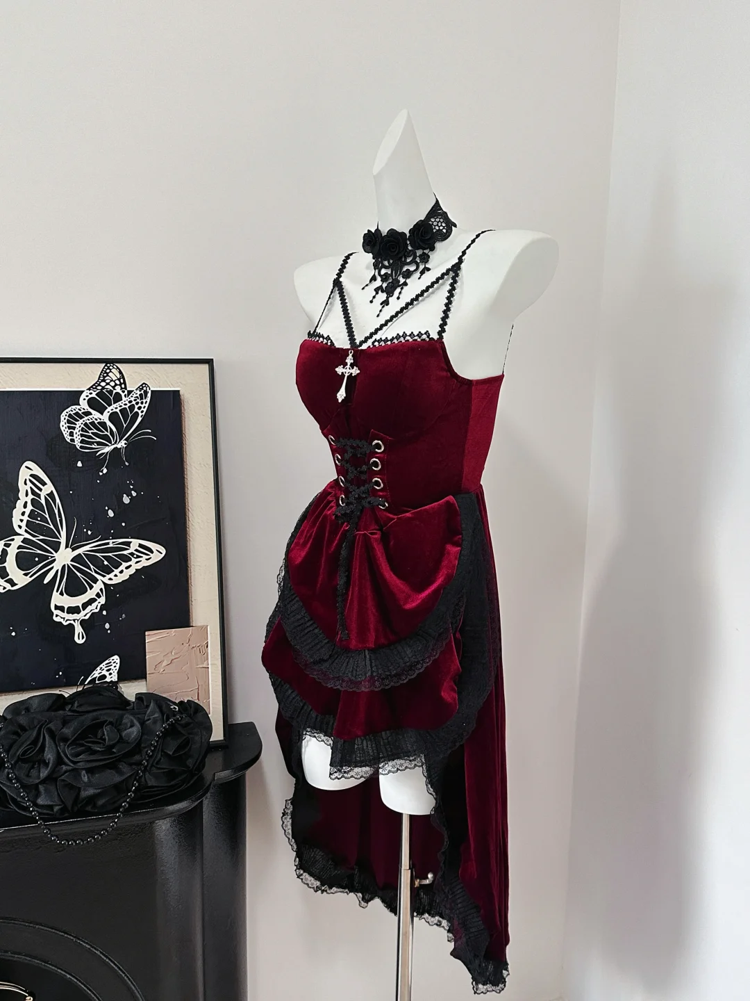 Elegant Burgundy Spaghetti Straps Velvet Lace 7th Grade Homecoming Dress Birthday Outfits