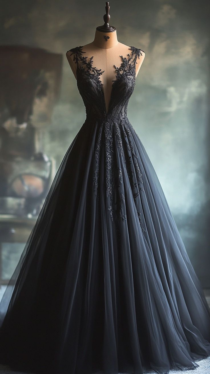 Black Tulle Appliques Ball Gown A Line Quinceanera Dress - VelvetHem
