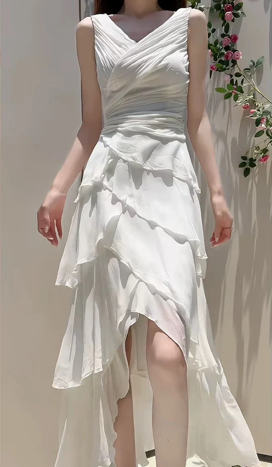 Classy A Line Chiffon Ruffle Tiered Wedding Dress Prom Dress - VelvetHem