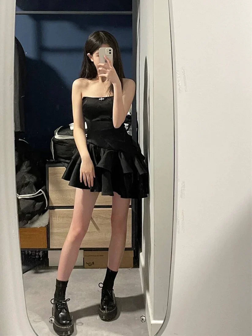 Sexy Black Irregular Puffy Short Homecoming Dress - View 4 | VelvetHem