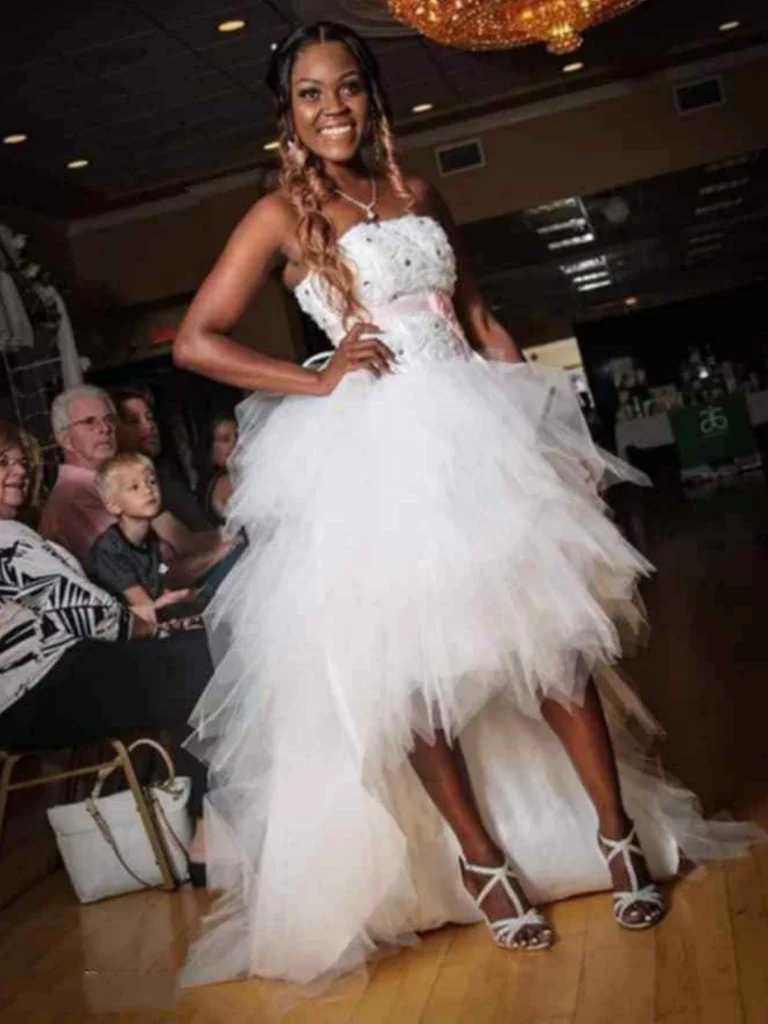 White Tulle High Low Long Prom Dress Formal Evening Dress Y7849