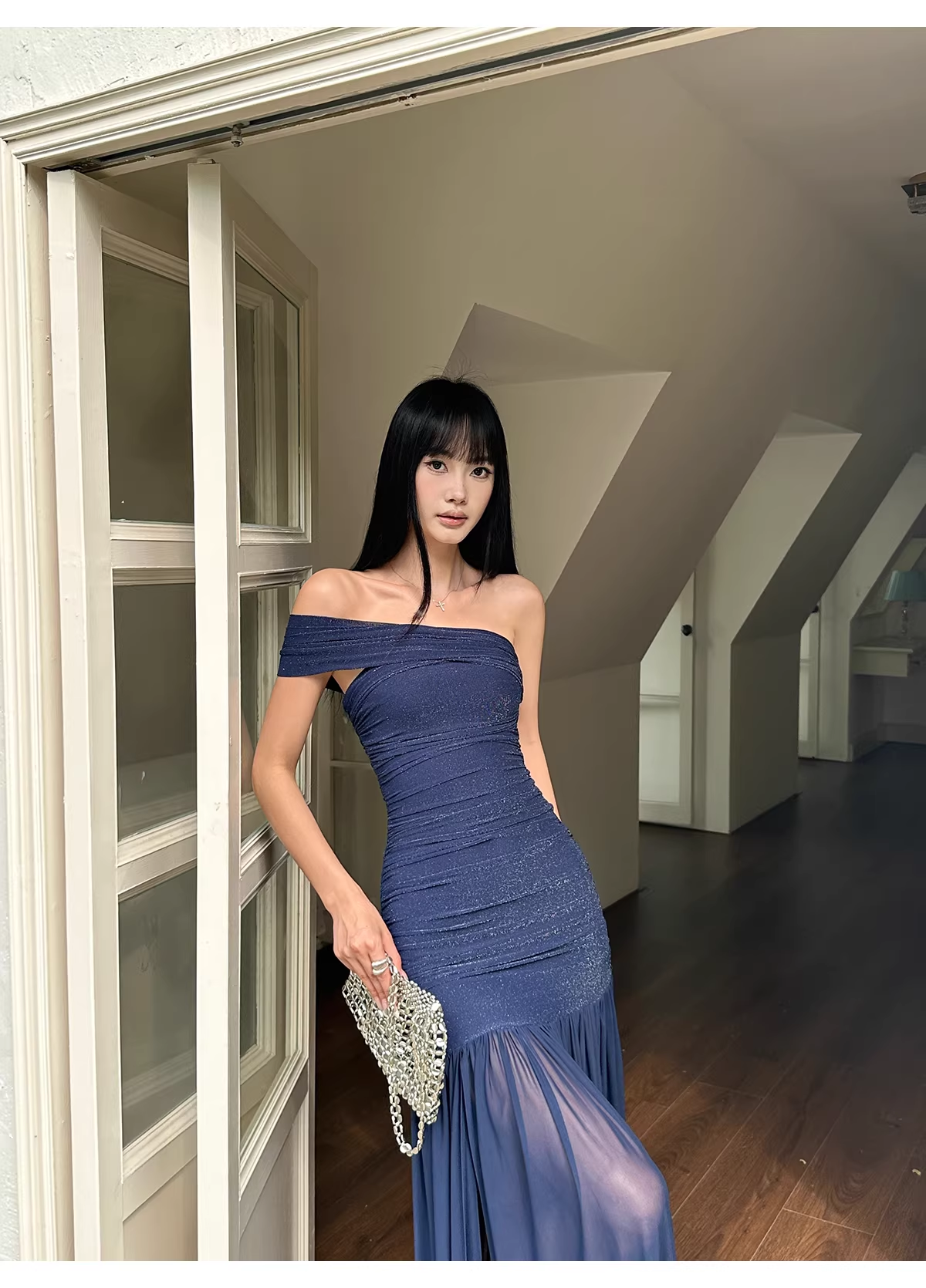 Sexy Halter V Neck White A Line Long Party Dress Formal Evening Gown - View 6 | VelvetHem