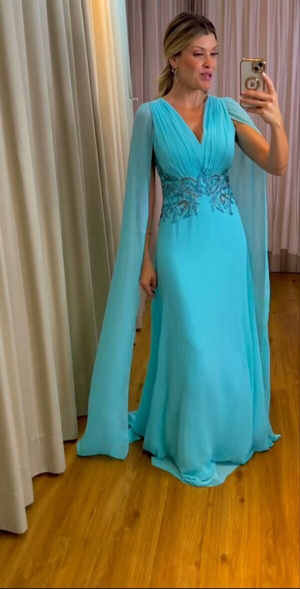 Sky Blue Chiffon Mother of Bride and Groom Dress Evening Dress Y6266 - VelvetHem