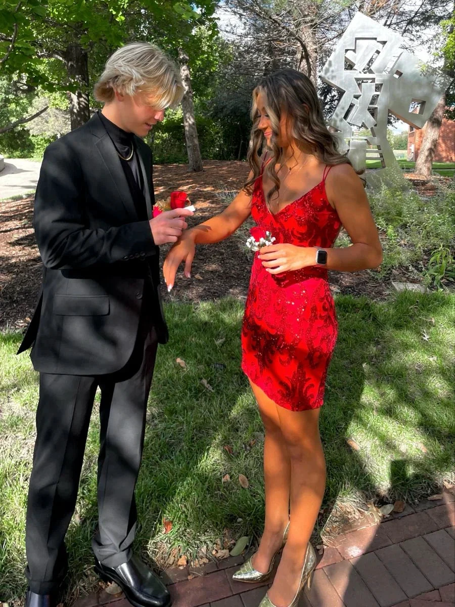 Red Sequins Homecoming Dress Red Party Dress (ZD12747) - VelvetHem