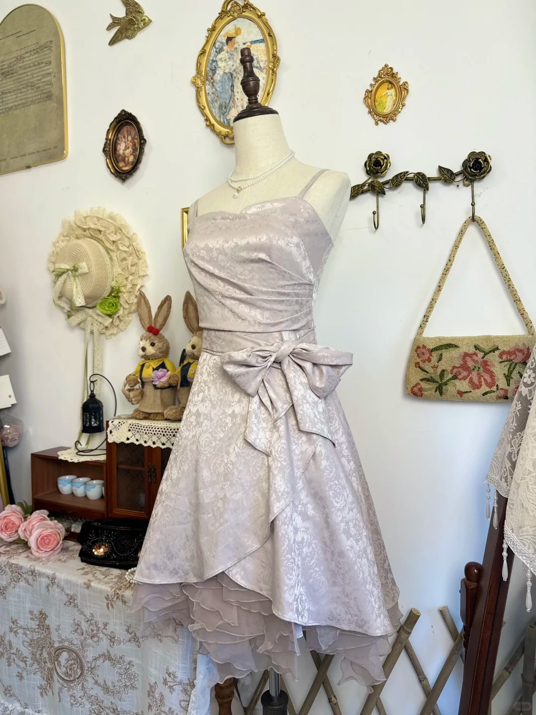Vintage Satin Print Floral A Line Short Party Dress Homecoming Dress - View 2 | VelvetHem